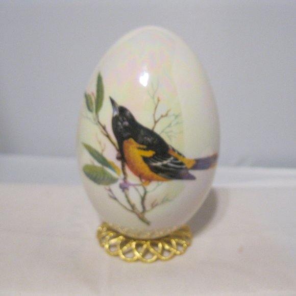 Hand Blown Glass Egg Hand Painted Baltimore Oriole
